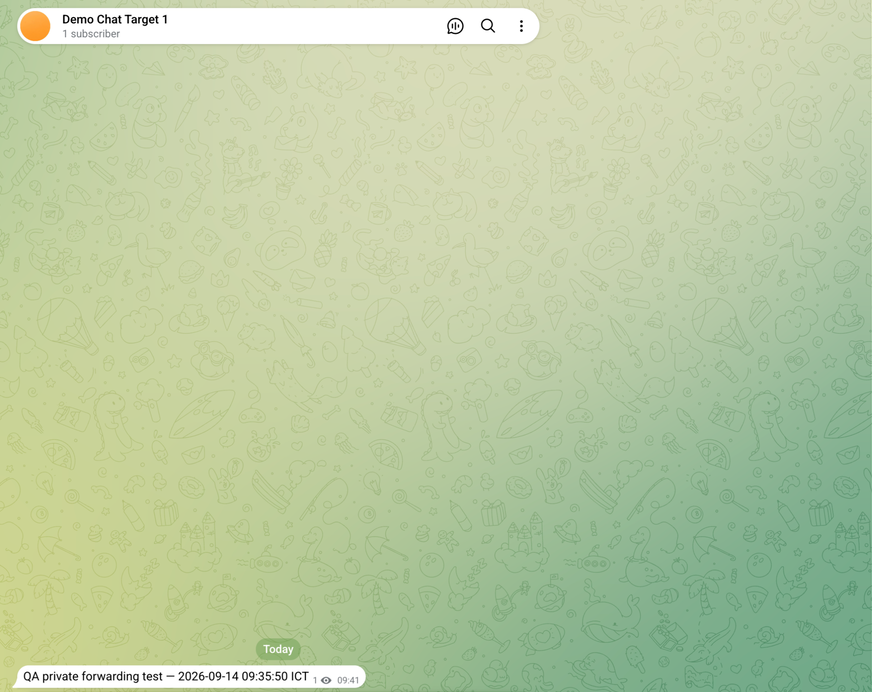 Demo Chat Target 1 showing the same controlled QA text at 09:41