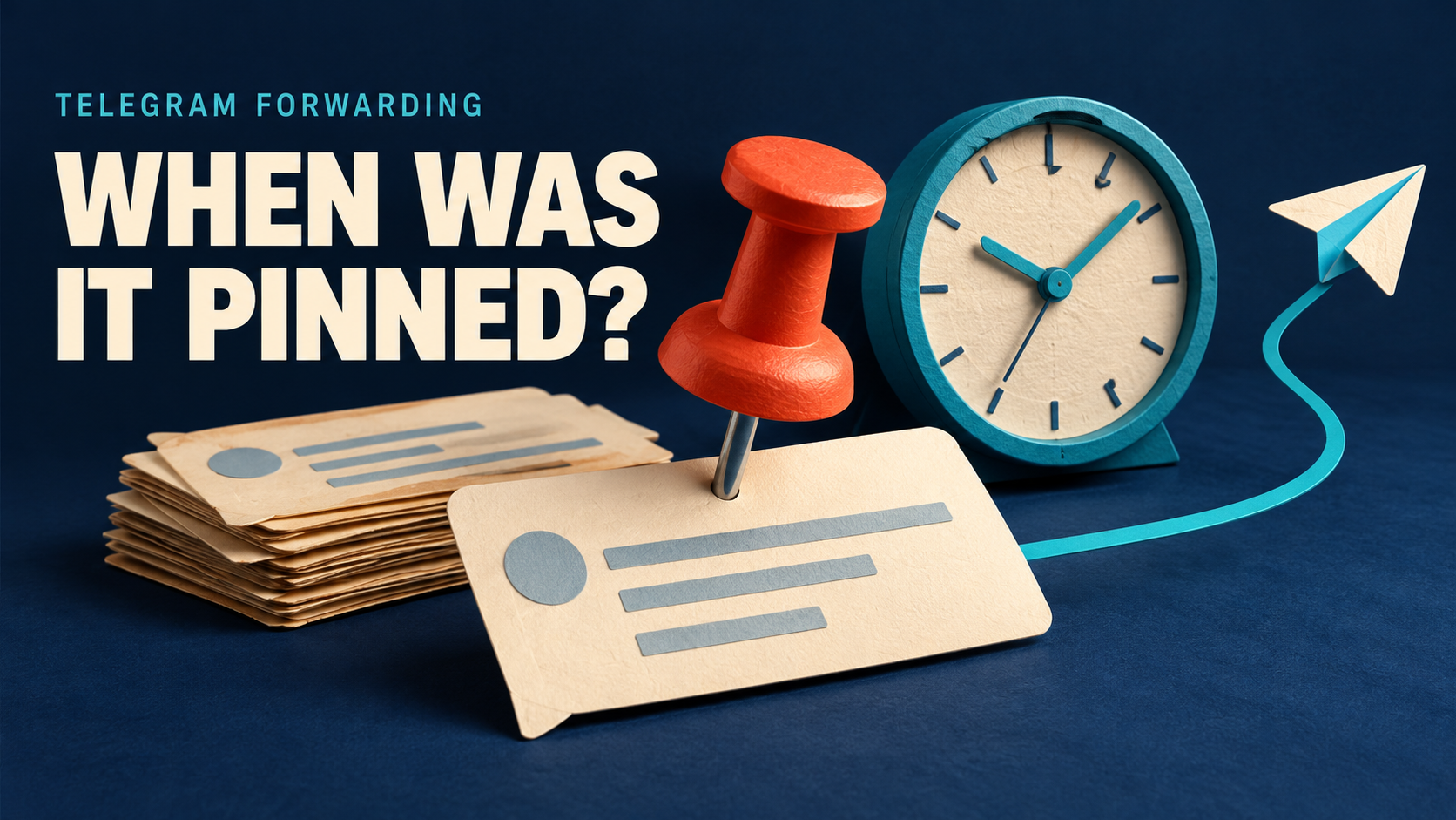 Concept illustration of a pushpin fastening a message beside a clock, with the headline When was it pinned?
